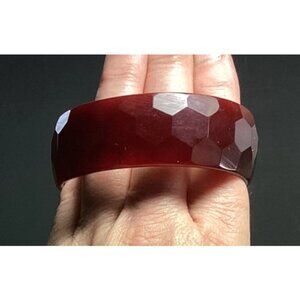 Vintage Honeycomb Faceted Translucent Oxblood Red Lucite Bangle Bracelet MCM
